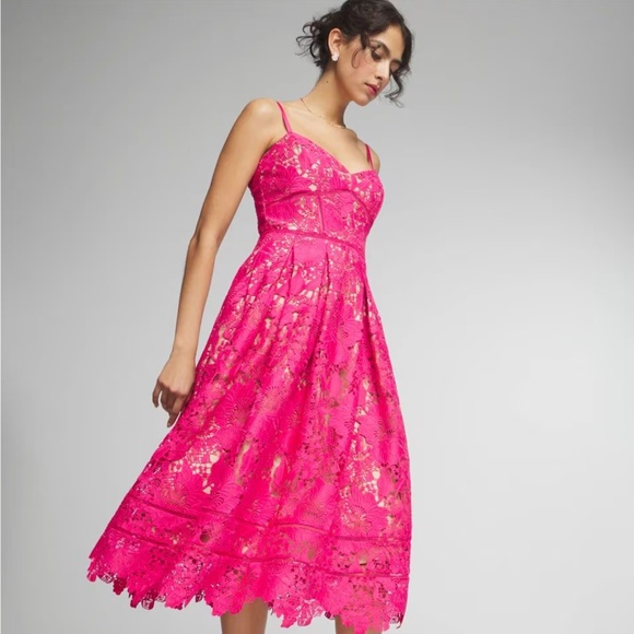 WHBM Sleeveless Lace Fit & Flare Midi Dress - Picture 3 of 4